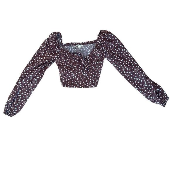 NWT L.A. Hearts-PacSun Cold Shoulder Floral Crop Top Brown/White Size Small - Picture 1 of 11